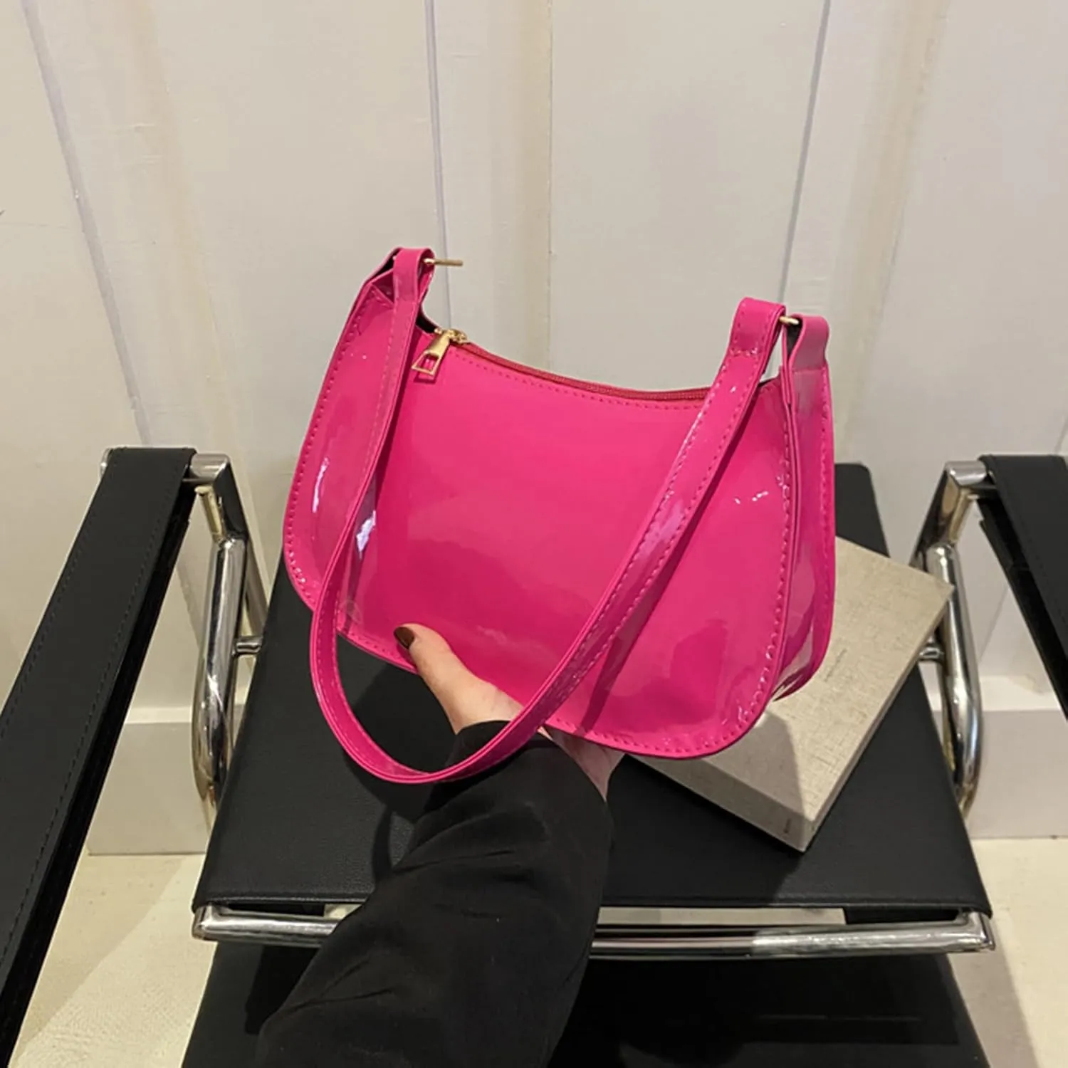 Retro PU Leather Shoulder Bag for Women Elegant Underarm Bag Satchel Purse Fashionable Evening Handbag Armpit Bag