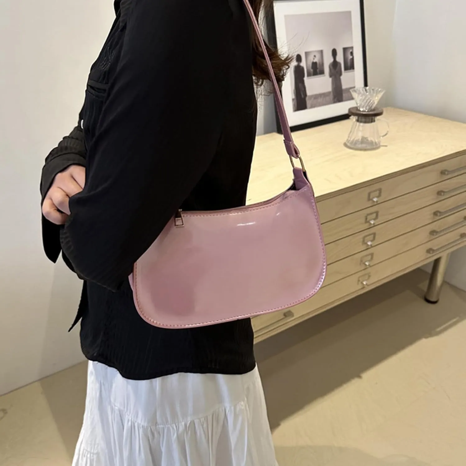 Retro PU Leather Shoulder Bag for Women Elegant Underarm Bag Satchel Purse Fashionable Evening Handbag Armpit Bag