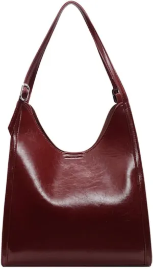 Retro PU Leather Slouchy Tote Bag for Women - Large Soft Shoulder Purse for Everyday Work & College