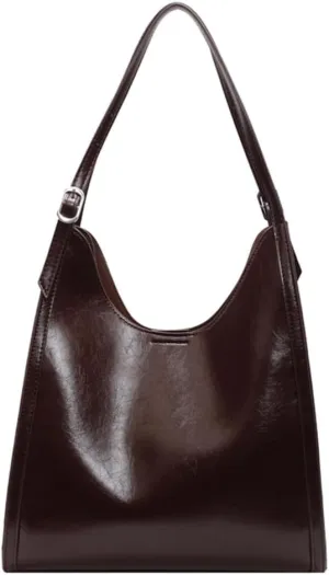 Retro PU Leather Slouchy Tote Bag for Women - Large Soft Shoulder Purse for Everyday Work & College