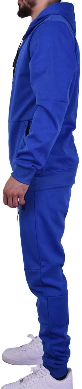 Riflessi Men's Athletic Sports Casual 2 Piece Solid Color Tracksuit Hoodie Jogger Pants Sweatsuit Set