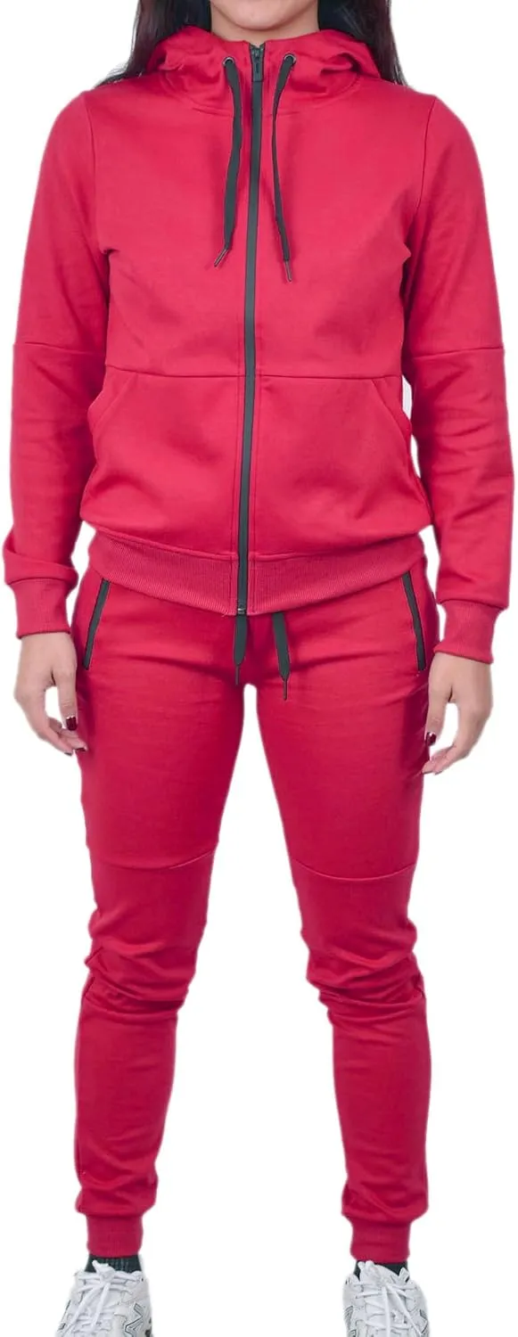 Riflessi Women's Athletic Sports Casual 2 Piece Solid Color Tracksuit Hoodie Jogger Pants Sweatsuit Set