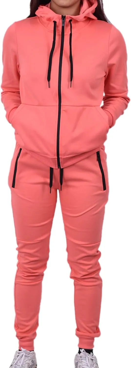 Riflessi Women's Athletic Sports Casual 2 Piece Solid Color Tracksuit Hoodie Jogger Pants Sweatsuit Set