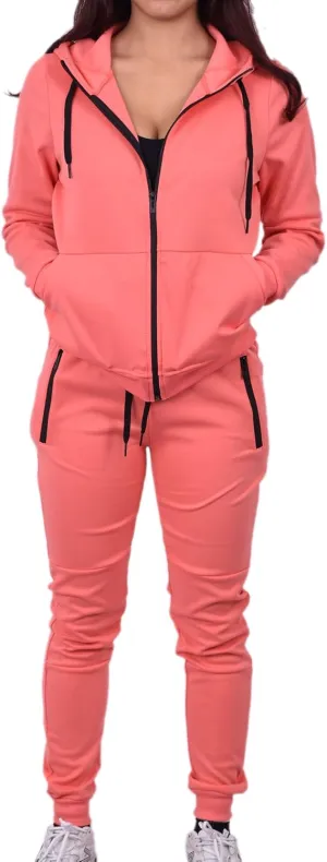Riflessi Women's Athletic Sports Casual 2 Piece Solid Color Tracksuit Hoodie Jogger Pants Sweatsuit Set