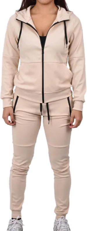 Riflessi Women's Athletic Sports Casual 2 Piece Solid Color Tracksuit Hoodie Jogger Pants Sweatsuit Set