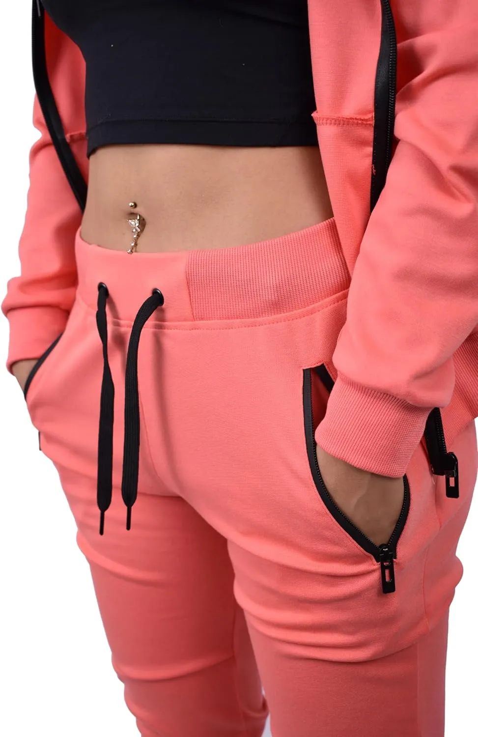 Riflessi Women's Athletic Sports Casual 2 Piece Solid Color Tracksuit Hoodie Jogger Pants Sweatsuit Set