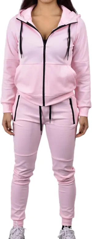 Riflessi Women's Athletic Sports Casual 2 Piece Solid Color Tracksuit Hoodie Jogger Pants Sweatsuit Set