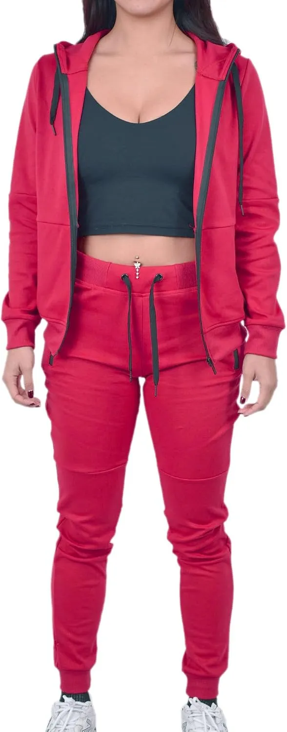 Riflessi Women's Athletic Sports Casual 2 Piece Solid Color Tracksuit Hoodie Jogger Pants Sweatsuit Set
