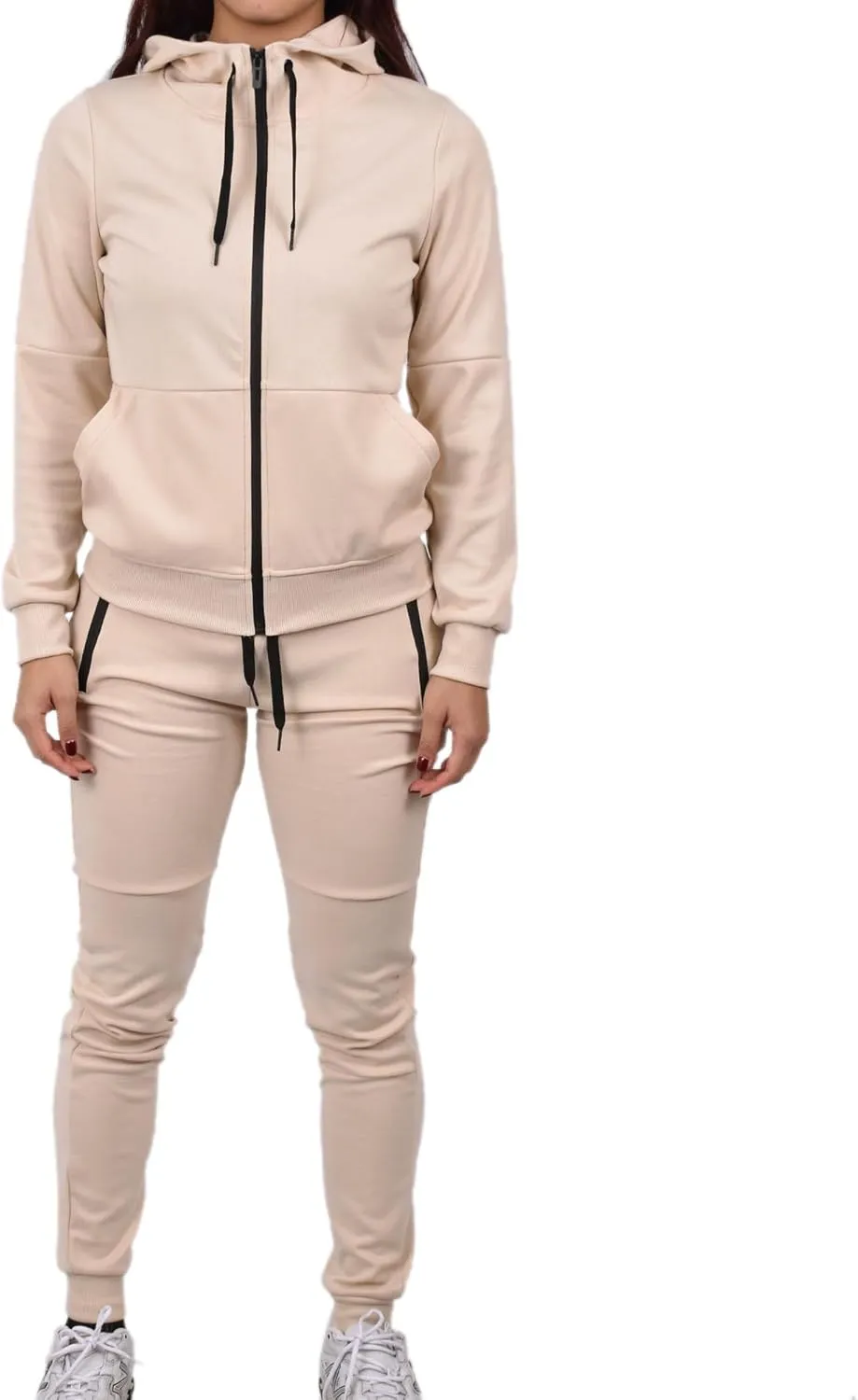 Riflessi Women's Athletic Sports Casual 2 Piece Solid Color Tracksuit Hoodie Jogger Pants Sweatsuit Set