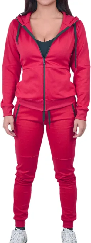 Riflessi Women's Athletic Sports Casual 2 Piece Solid Color Tracksuit Hoodie Jogger Pants Sweatsuit Set