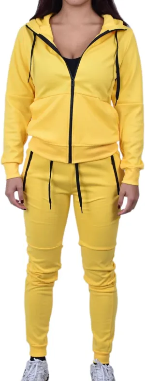 Riflessi Women's Athletic Sports Casual 2 Piece Solid Color Tracksuit Hoodie Jogger Pants Sweatsuit Set