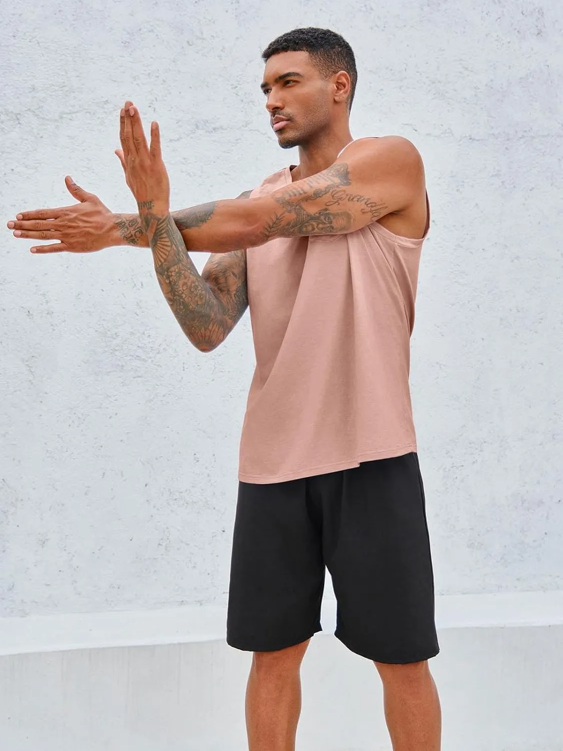 Runcati Men's Sleeveless Tank Tops Crewneck Workout Gym Cotton Muscle Pocket T Shirt