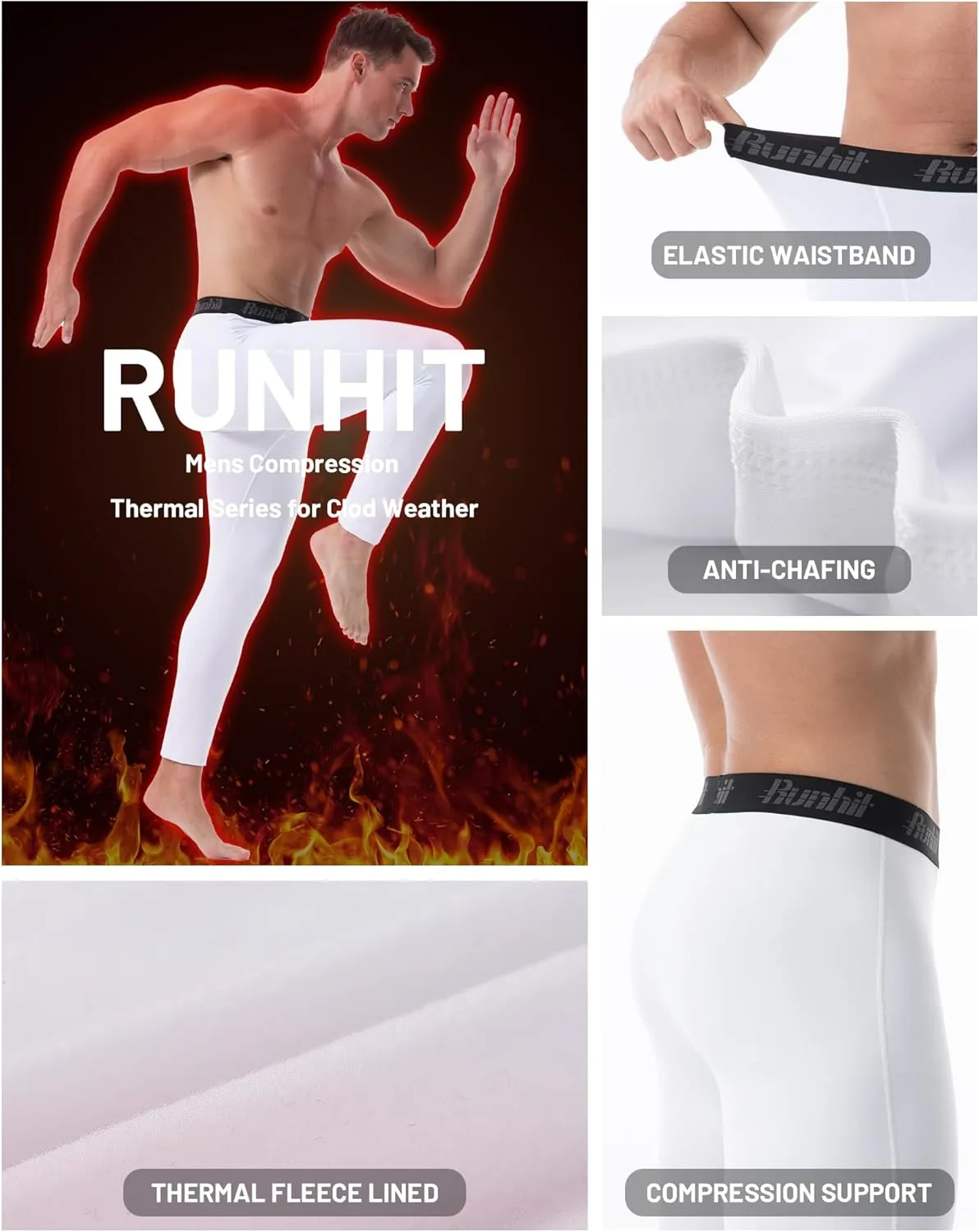 Runhit Men's Thermal Compression Pants Fleece Lined Sports Tights Athletic Leggings Base Layer Bottoms Cold Weather Gear