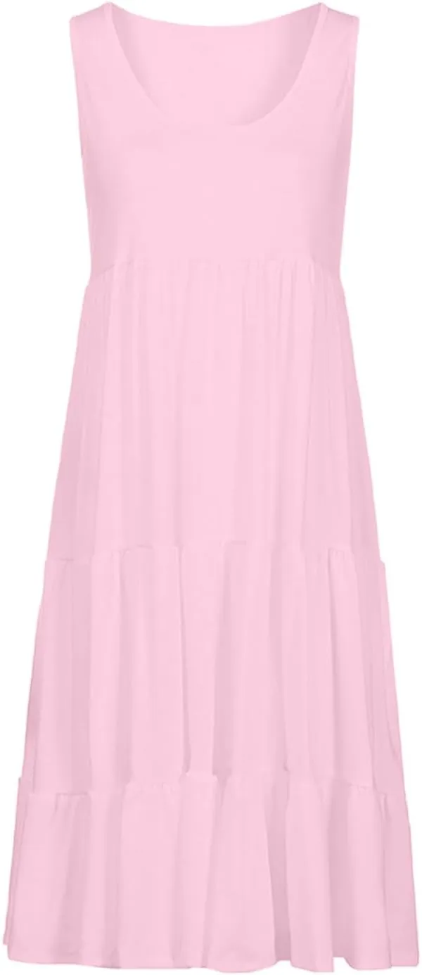 Ruziyoog Summer Casual Dresses for Women Sleeveless Mini Sundress Loose Flowy Swing Tank Dress Tiered Beach Cover Ups