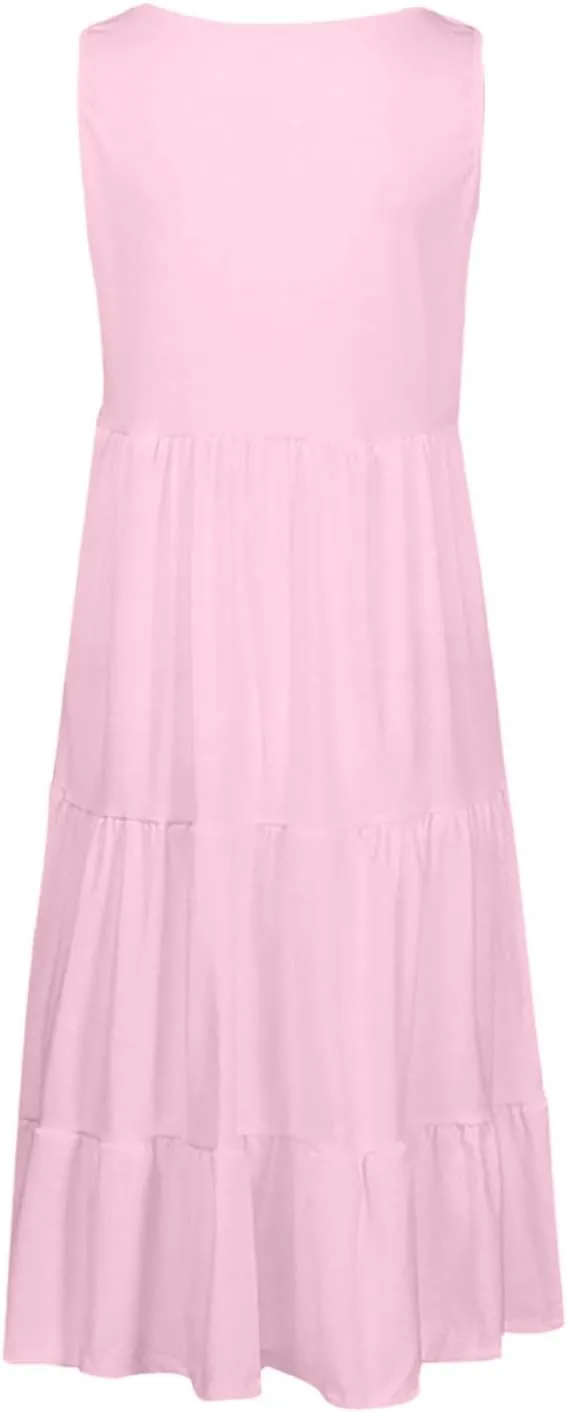 Ruziyoog Summer Casual Dresses for Women Sleeveless Mini Sundress Loose Flowy Swing Tank Dress Tiered Beach Cover Ups