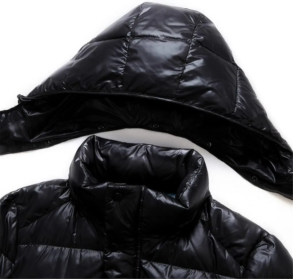 SaoBiiu Men's Down Jacket Long Thicken Warm Down Coat Winter Puffer Jacket Hooded Parka Black Outwear