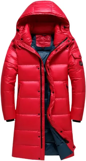 SaoBiiu Men's Down Jacket Long Thicken Warm Down Coat Winter Puffer Jacket Hooded Parka Black Outwear