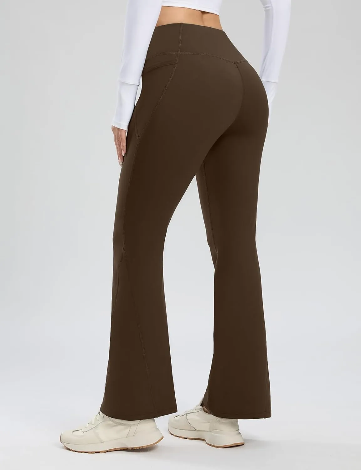 Seamaid Women's Fleece Lined Pants 30" Water Resistant Crossover Flare Leggings Winter Bell Bottom Yoga Pants with Pockets