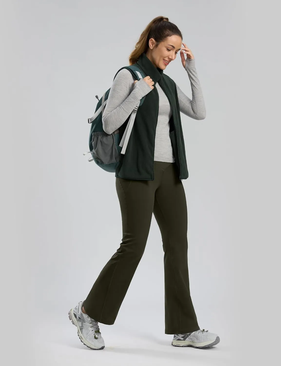 Seamaid Women's Fleece Lined Pants 30" Water Resistant Crossover Flare Leggings Winter Bell Bottom Yoga Pants with Pockets