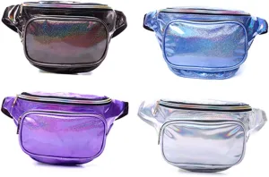 Sequin Pocket Fanny Pack Reflective Pu Leather Waist Pouch for Women Fashionable Chest Bag Large Capacity for Travel
