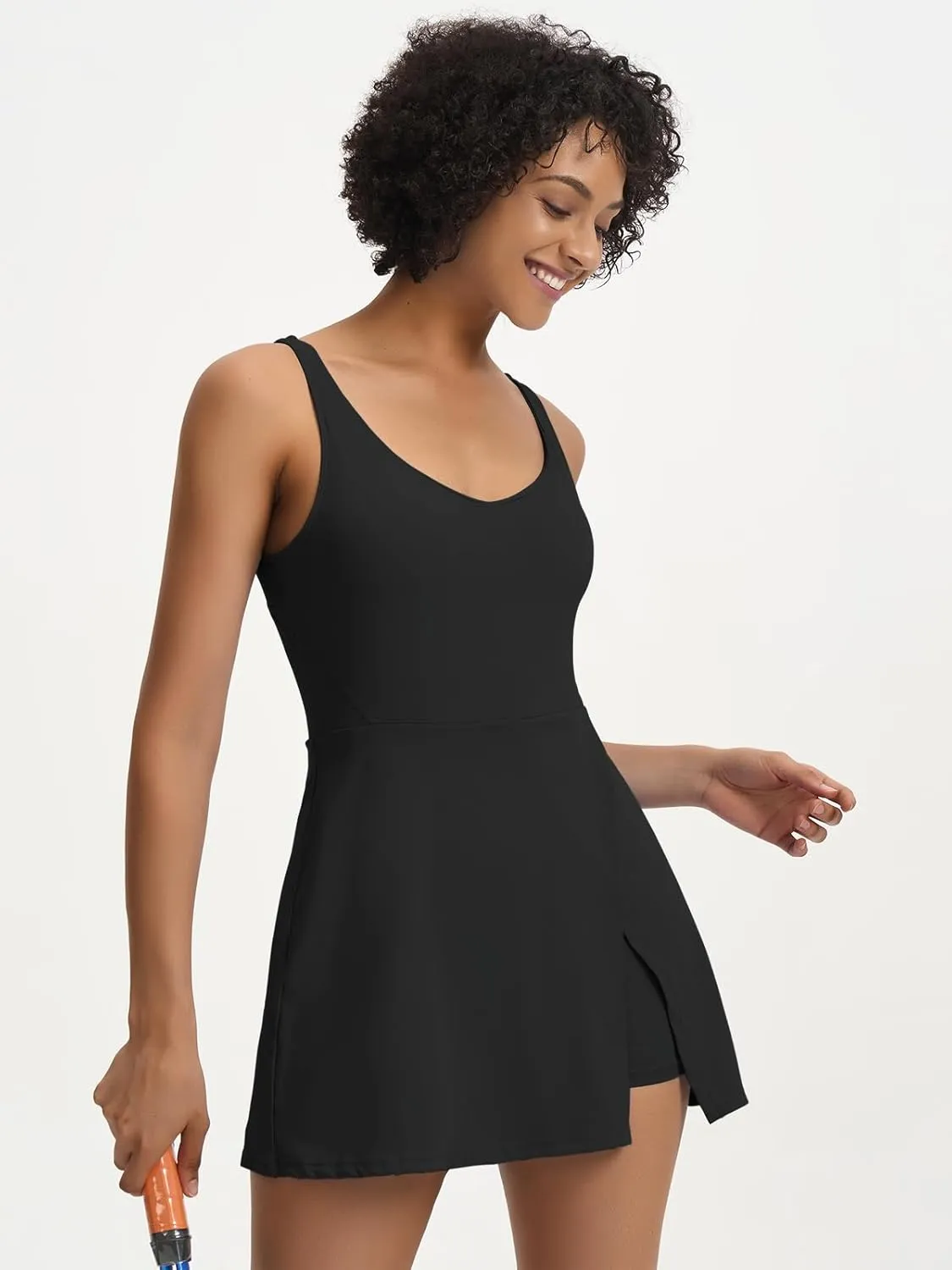 Sexyasasii Tennis Dress for Women V Neck Athletic Dress with Built in Shorts and Bra Sleeveless Side Slit Golf Mini Dresses