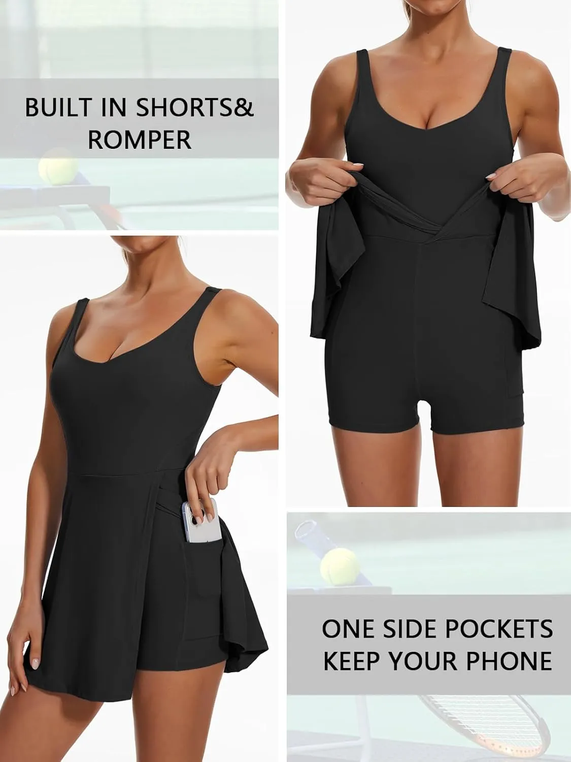 Sexyasasii Tennis Dress for Women V Neck Athletic Dress with Built in Shorts and Bra Sleeveless Side Slit Golf Mini Dresses