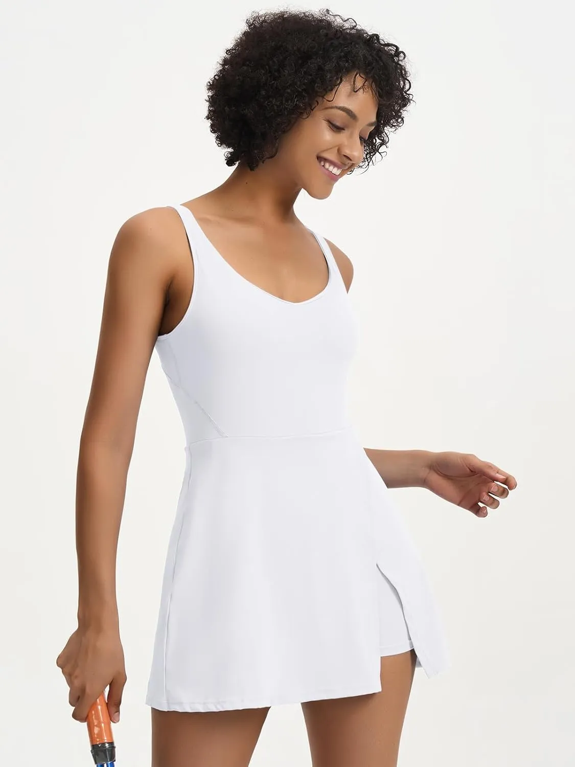 Sexyasasii Tennis Dress for Women V Neck Athletic Dress with Built in Shorts and Bra Sleeveless Side Slit Golf Mini Dresses