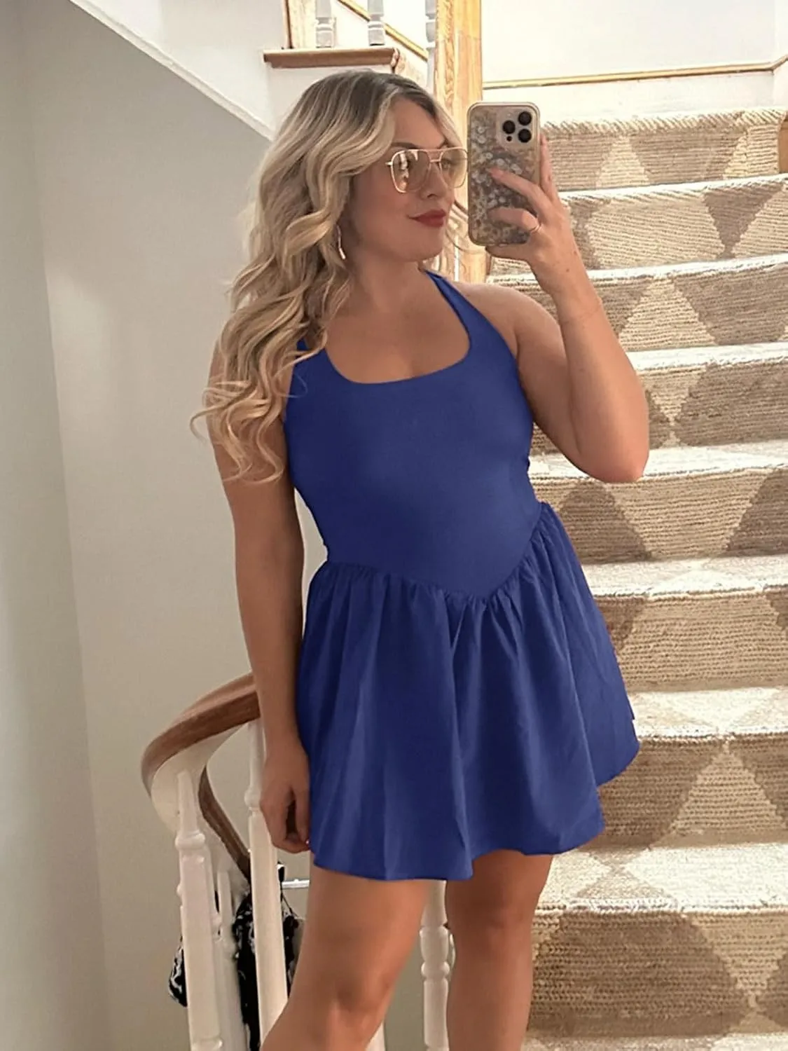 Sexyasasii Women's Summer Athletic Tennis Dress with Built in Shorts and Bra Square Neck Workout Exercise Active Golf Dresses