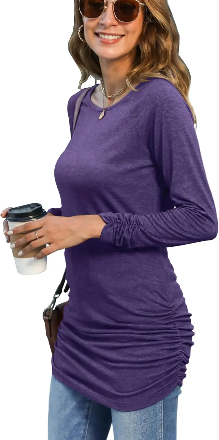 Sherosa Womens Basic Casual Long Sleeve Slim Fit T Shirt Dress Tunic Top