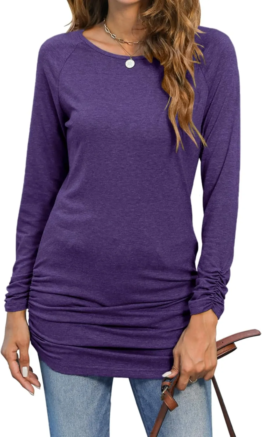 Sherosa Womens Basic Casual Long Sleeve Slim Fit T Shirt Dress Tunic Top