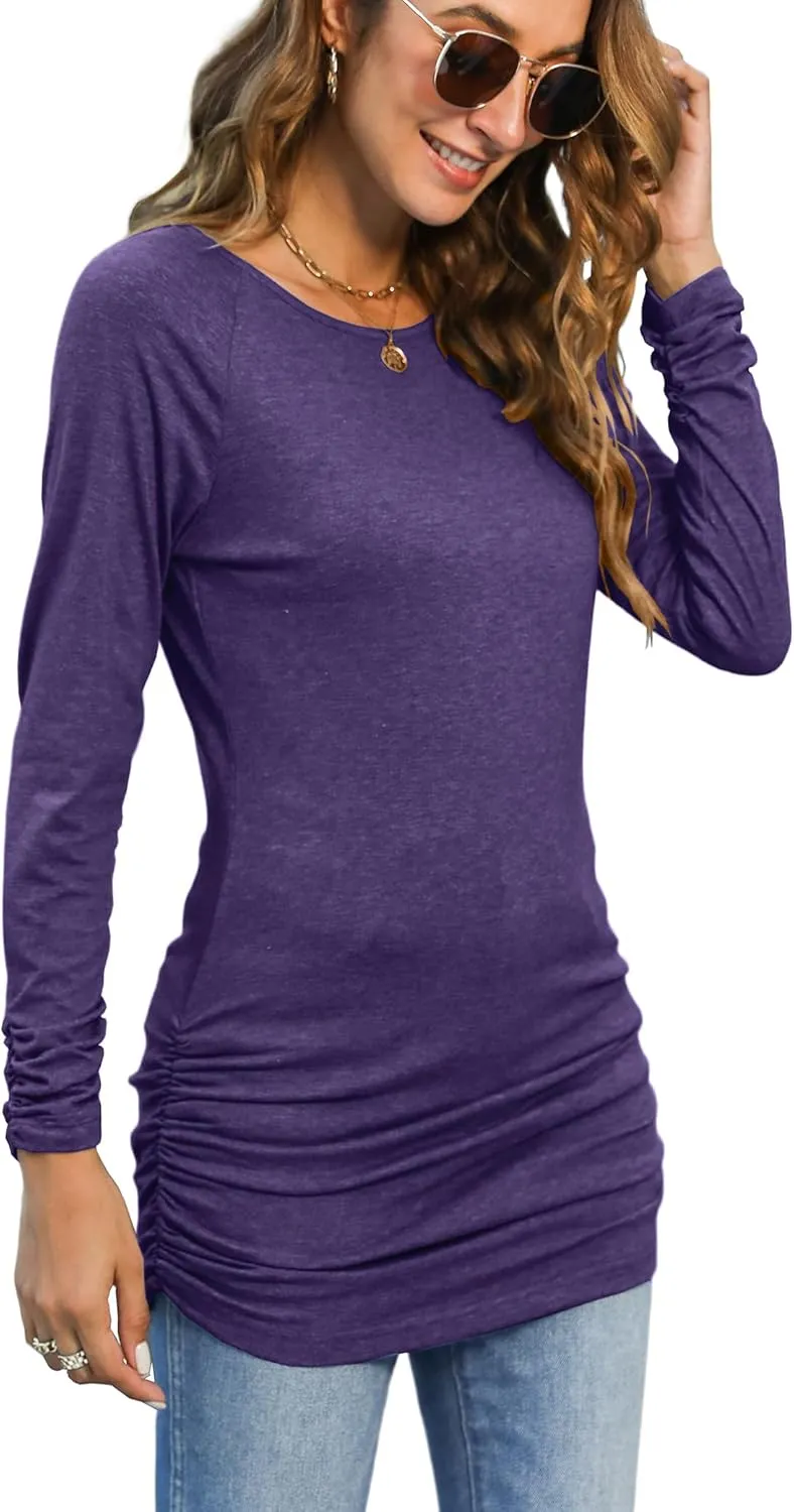 Sherosa Womens Basic Casual Long Sleeve Slim Fit T Shirt Dress Tunic Top