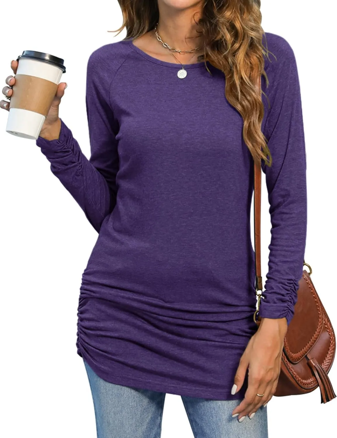 Sherosa Womens Basic Casual Long Sleeve Slim Fit T Shirt Dress Tunic Top
