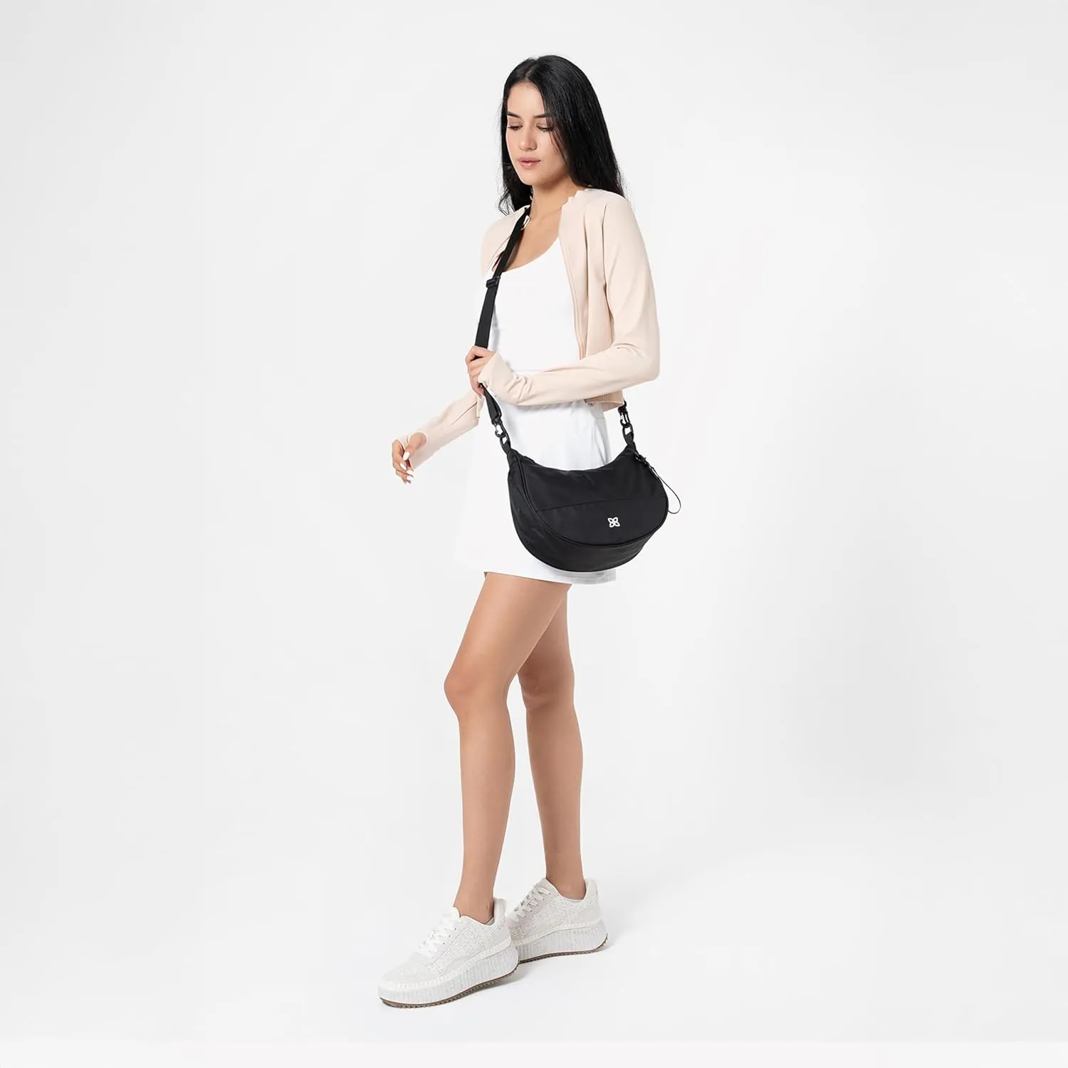 Sherpani Mina, Medium Nylon Crescent Bag, Lightweight Half Moon Crossbody, Fashionable Shoulder Bag, Travel Handbag for Women