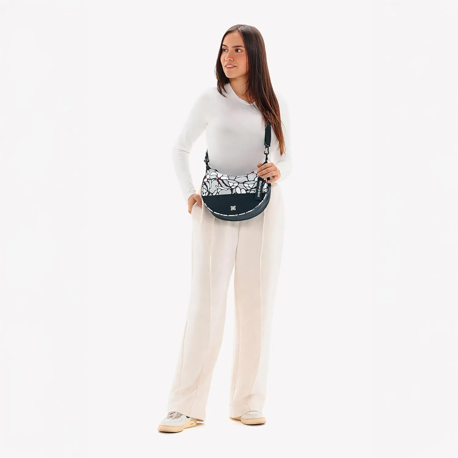 Sherpani Mina, Medium Nylon Crescent Bag, Lightweight Half Moon Crossbody, Fashionable Shoulder Bag, Travel Handbag for Women
