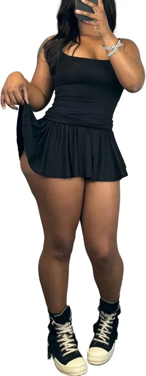 SHINFY Women's Skirt Sets 2 Piece Outfits Casual Workout Camisole Crop Tops Pleated Mini Skort Tennis Skirt Set