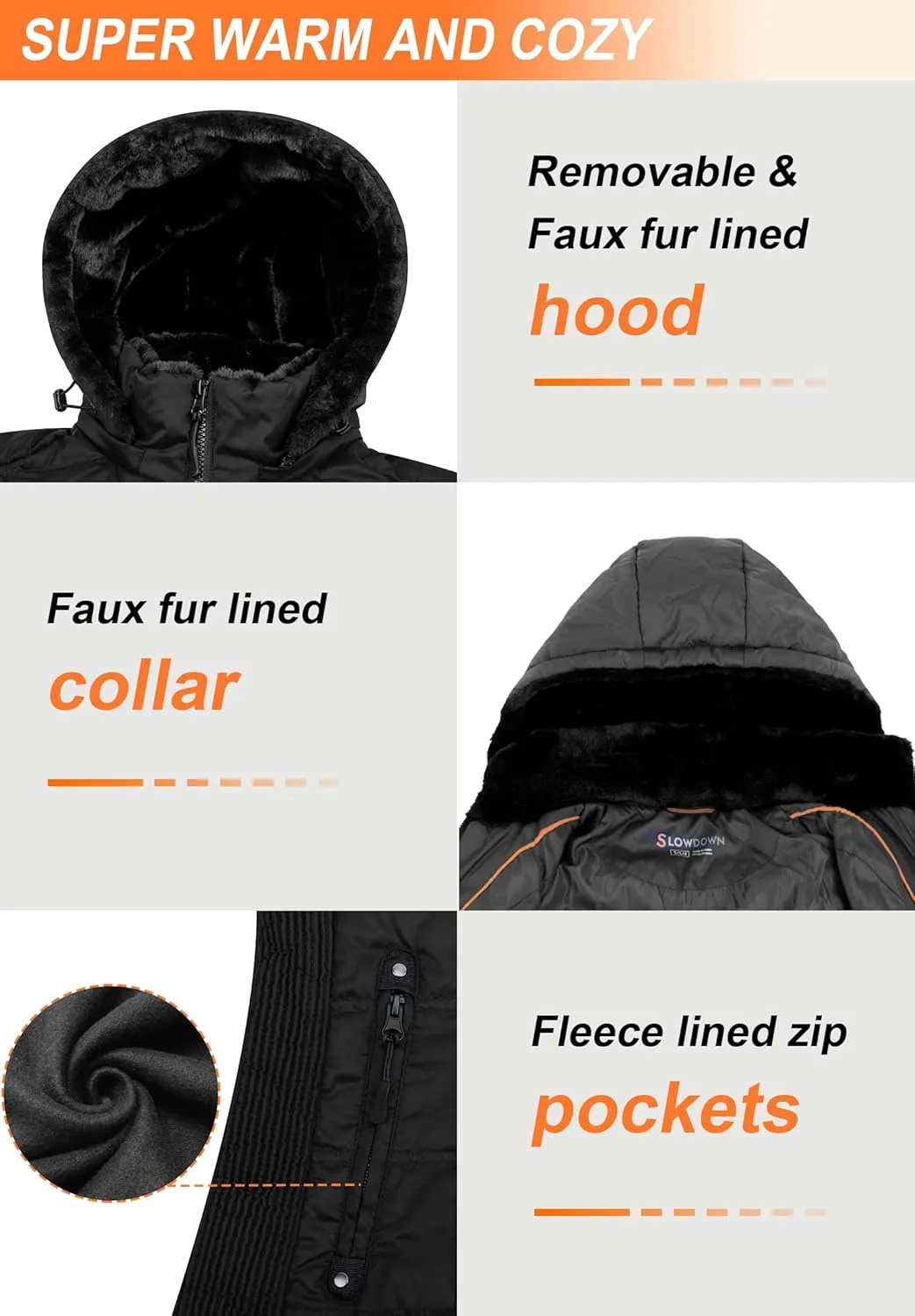 SLOW DOWN Women Down Puffer Jacket with Hood Hooded Winter Down Puffer Coat for Women with Faux-Fur Hood & Collar