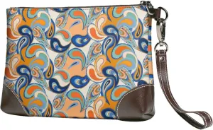 Small Clutch Purses for Women - Fashionable Paisley Leather Wristlet Wallets for Women with Wrist Strap
