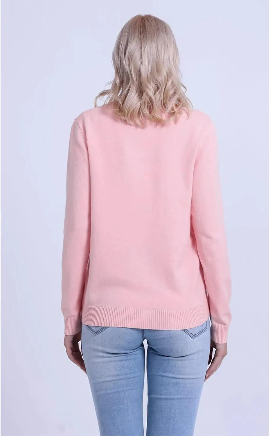 SMILING PINKER Women Cardigan Sweater Crewneck Pearl Button Knitted Tops Medium Weight