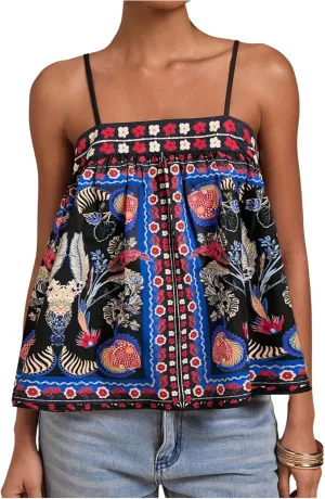 SOLY HUX Women's Boho Printed Camisole Spaghetti Strap Flared Cami Tops Beach Vacation Clothes