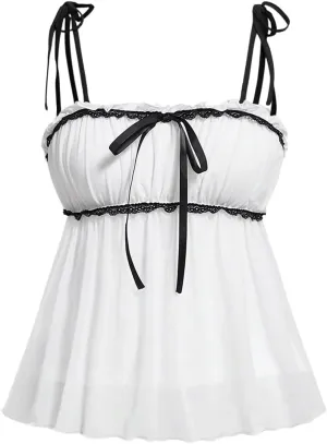 SOLY HUX Women's Lace Trim Tie Shoulder Spaghetti Strap Cami Tops Summer Camisole