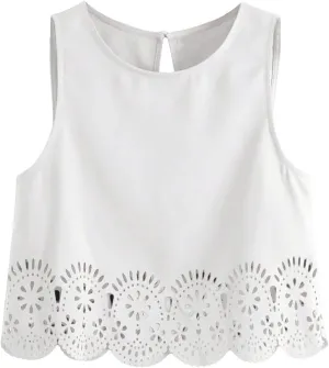SOLY HUX Women's Summer Tank Tops Hollow Out Scallop Trim Sleeveless Vest Crop Top
