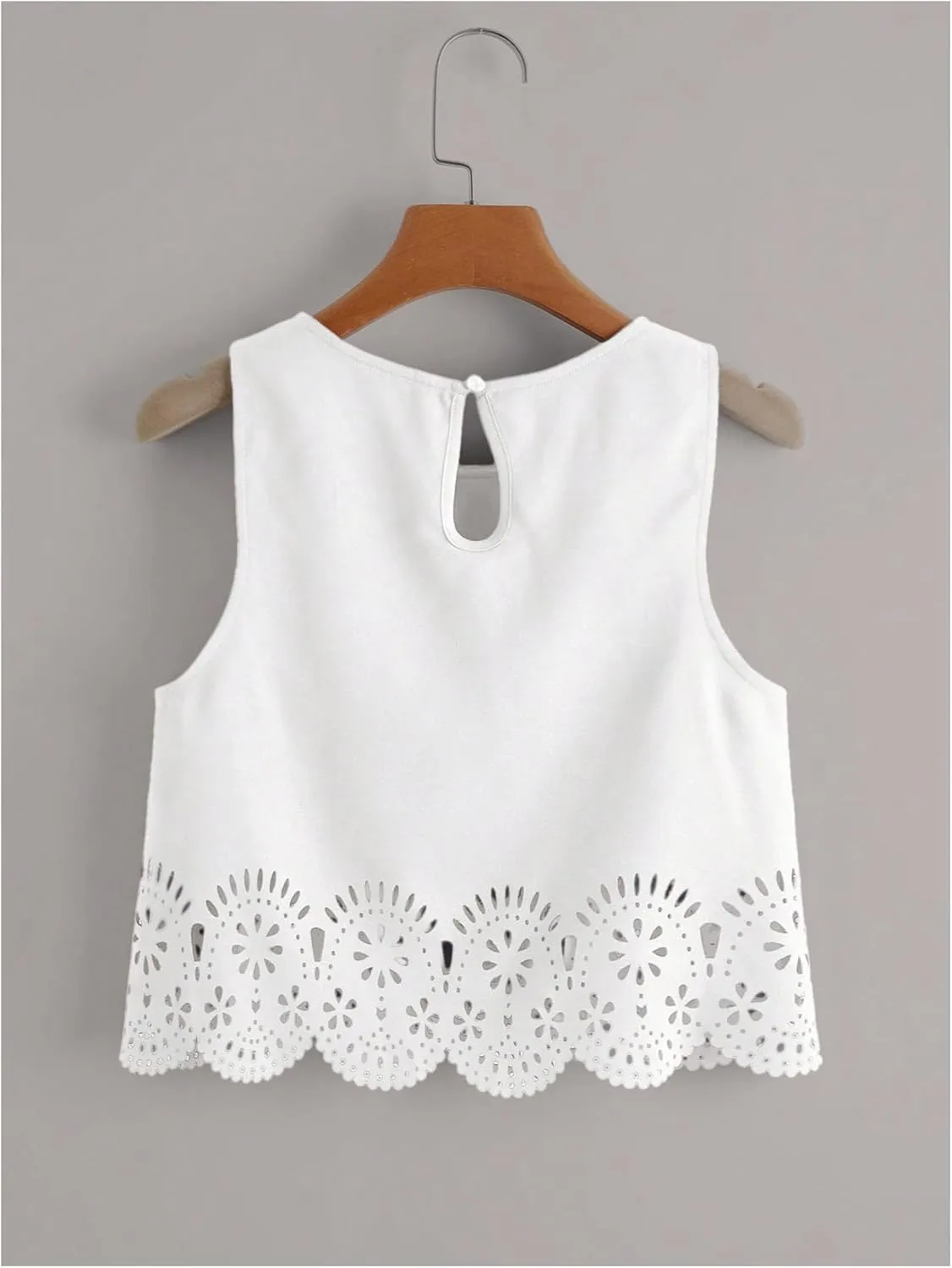 SOLY HUX Women's Summer Tank Tops Hollow Out Scallop Trim Sleeveless Vest Crop Top