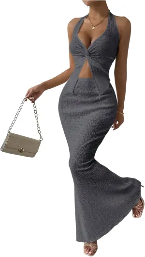 SOLY HUX Women's Two Piece Outfits Twist Front Halter Cami Tops and Skirt Summer Set