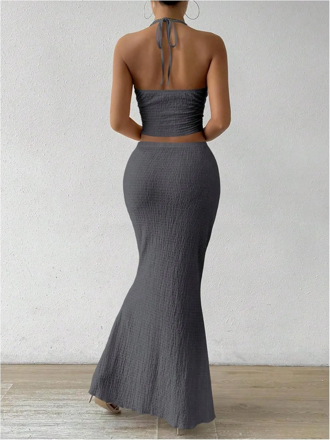 SOLY HUX Women's Two Piece Outfits Twist Front Halter Cami Tops and Skirt Summer Set