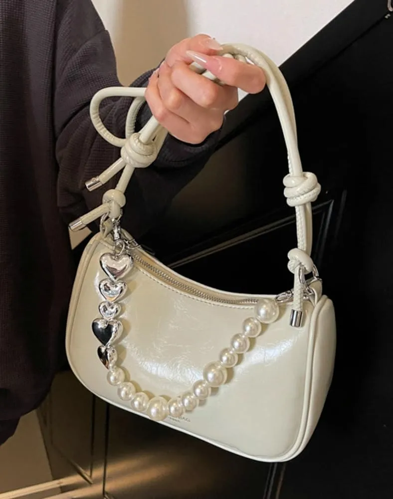 Solyinne Clutch Purse for Women Handbag with Pearl Chain PU Leather Fashionable Shoulder Bags Armpit Bag