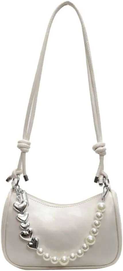 Solyinne Clutch Purse for Women Handbag with Pearl Chain PU Leather Fashionable Shoulder Bags Armpit Bag
