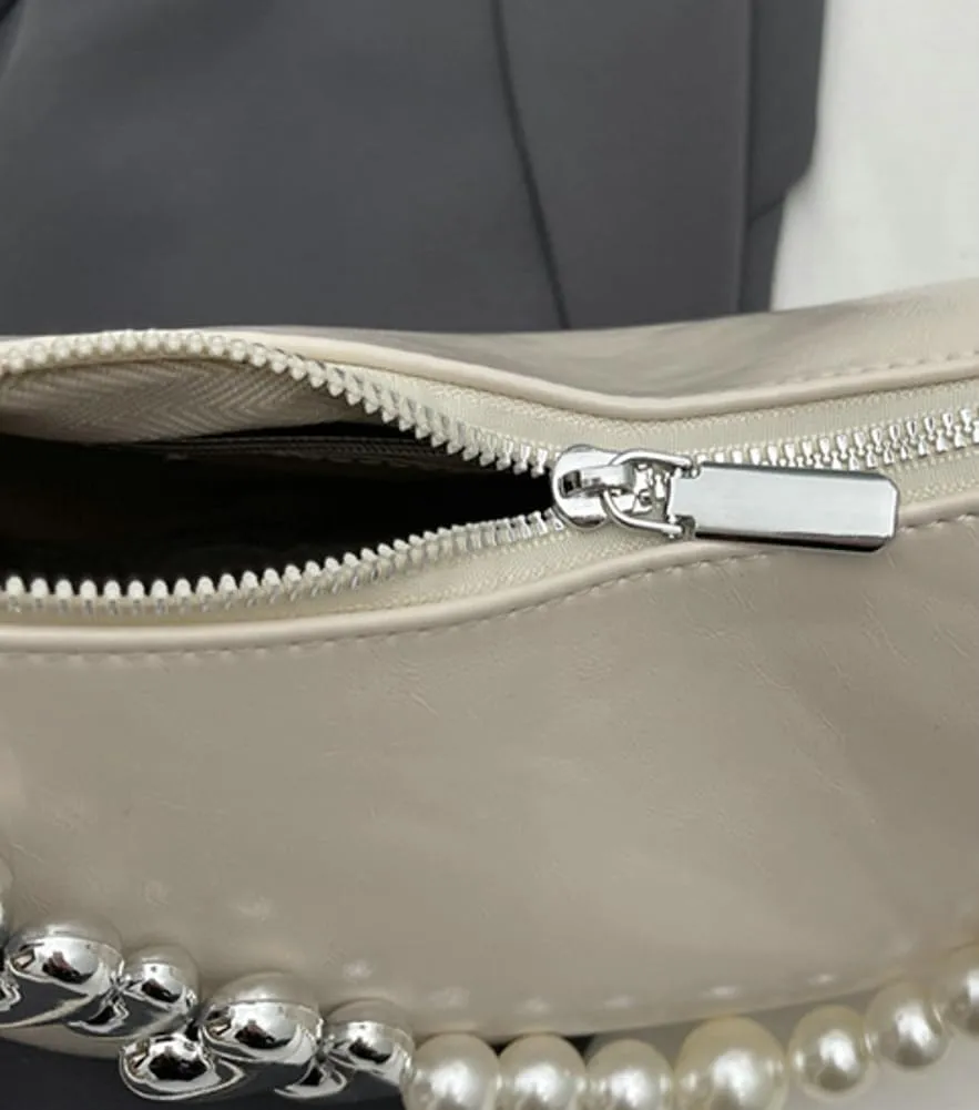 Solyinne Clutch Purse for Women Handbag with Pearl Chain PU Leather Fashionable Shoulder Bags Armpit Bag
