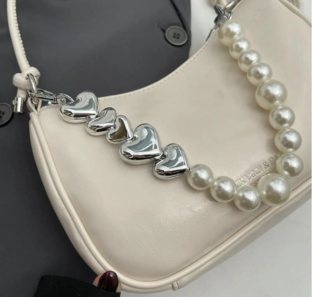 Solyinne Clutch Purse for Women Handbag with Pearl Chain PU Leather Fashionable Shoulder Bags Armpit Bag