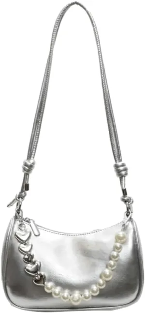 Solyinne Clutch Purse for Women Handbag with Pearl Chain PU Leather Fashionable Shoulder Bags Armpit Bag