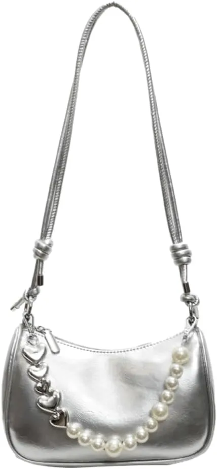 Solyinne Clutch Purse for Women Handbag with Pearl Chain PU Leather Fashionable Shoulder Bags Armpit Bag